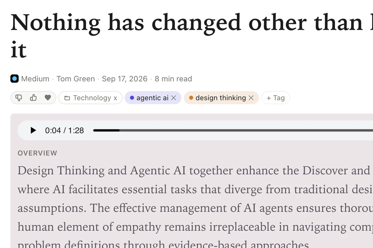 Semnas · Reader with AI summary and audio