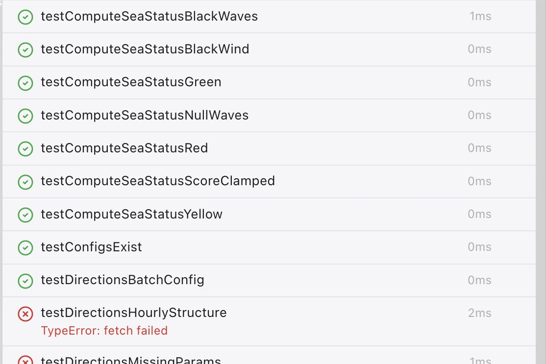 Tide · Tests: the app’s test suite, run inside the kernel